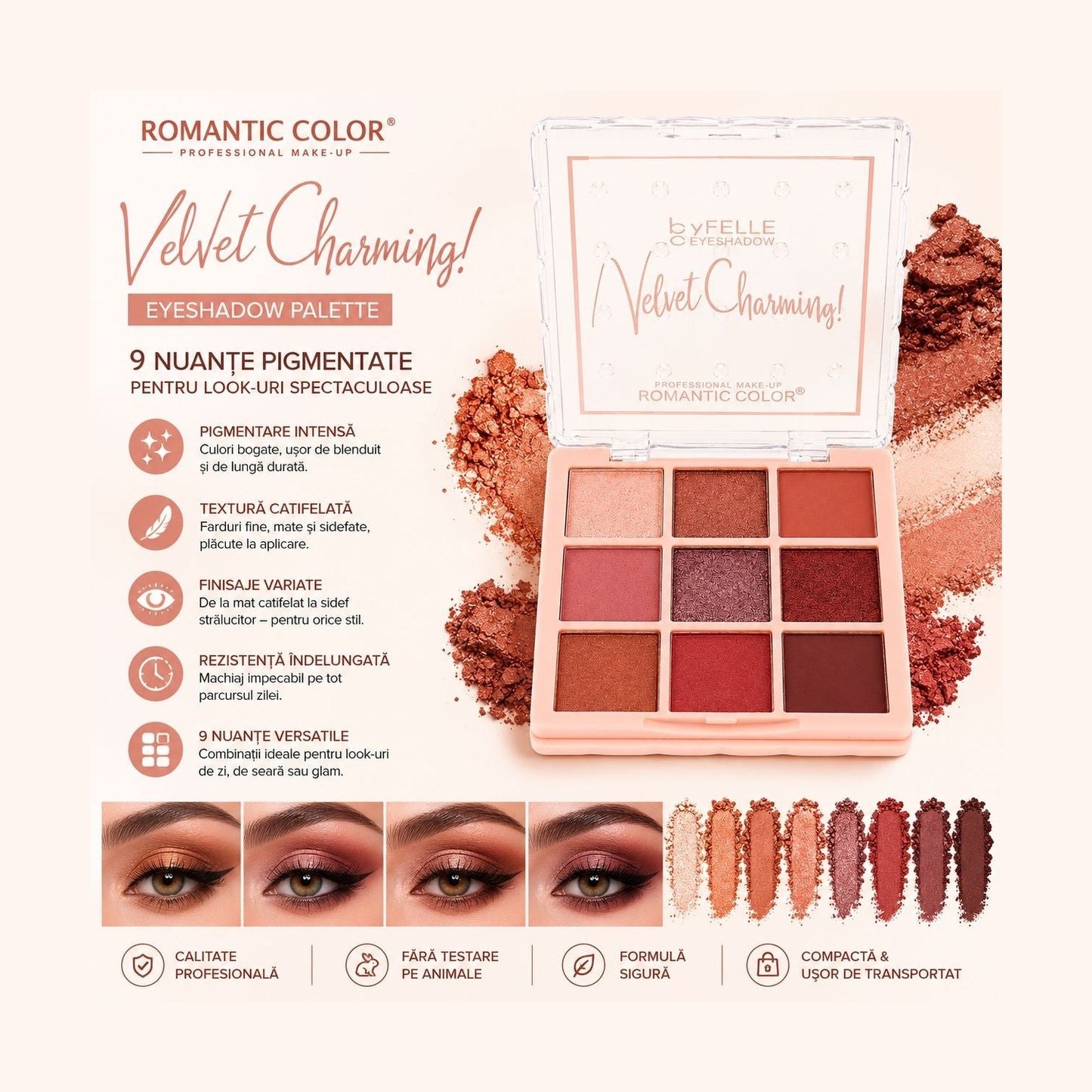 Set 12 Palete Farduri de Pleoape Romantic Color Velvet Charming – 9 Nuanțe Mate și Sidefate