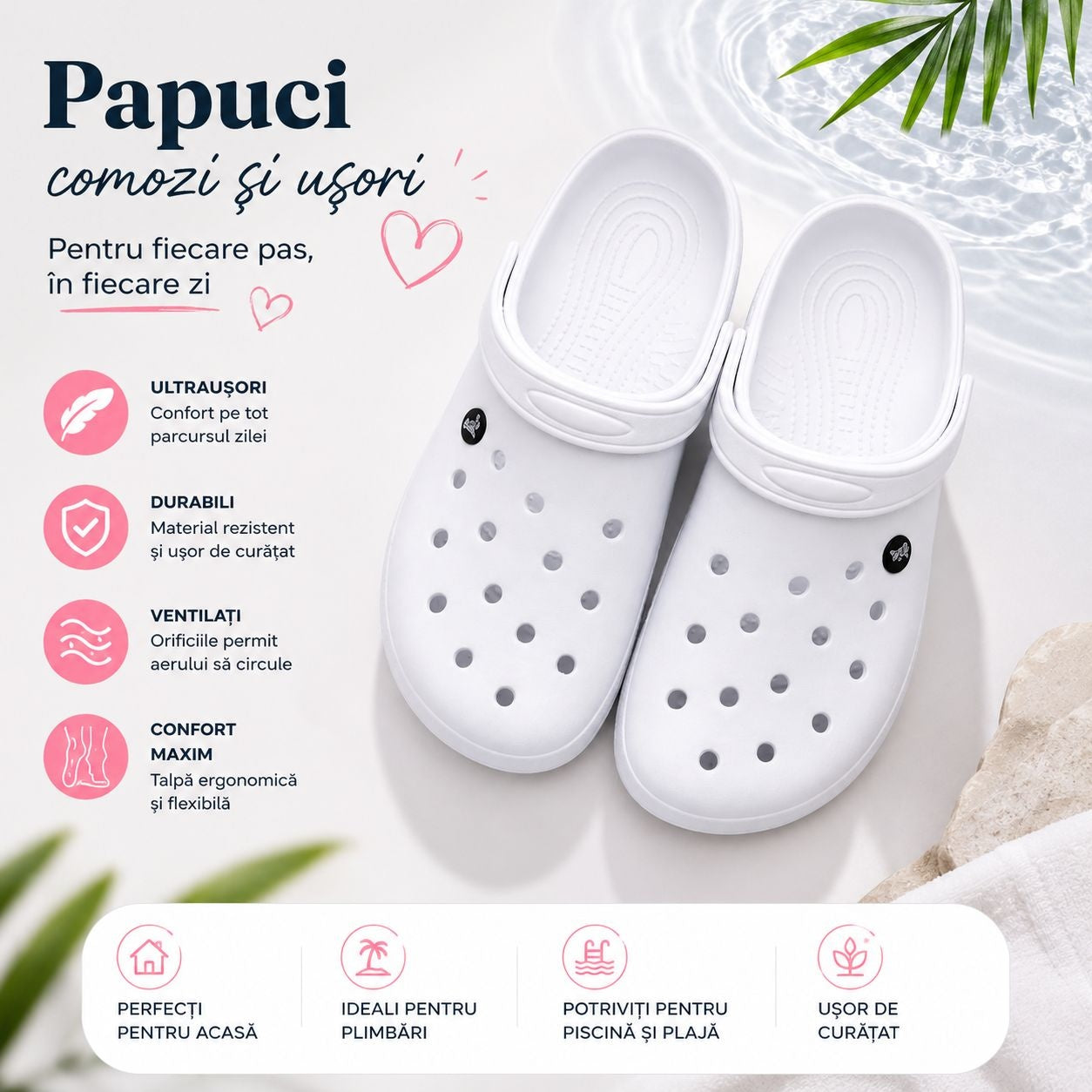 Set 12 Perechi Papuci Barbati EVA, Albi, Mărimi 41-45, Ultra Ușori și Confortabili
