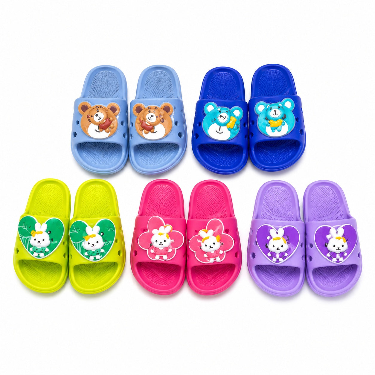 Set 12 Perechi Papuci Copii – Mix Culori, Mărimi 24-29, Design Vesel cu Animalute