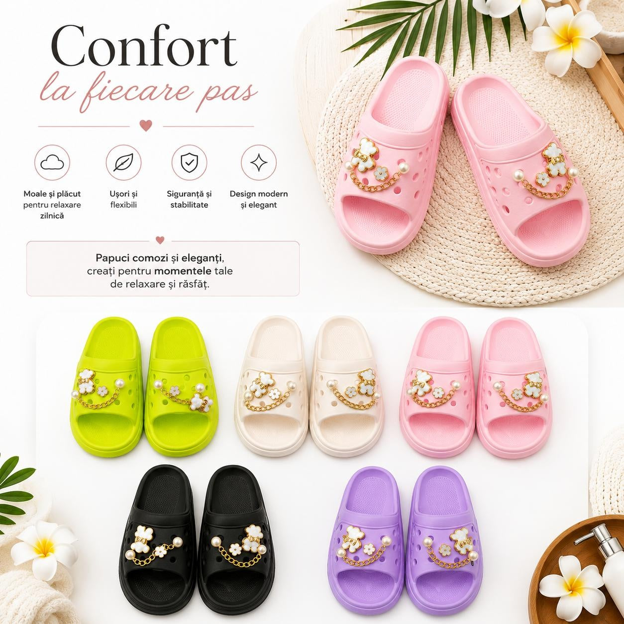 Set 12 Perechi Papuci Copii cu Accesorii Decorative , Mix Culori, Mărimi 25-29