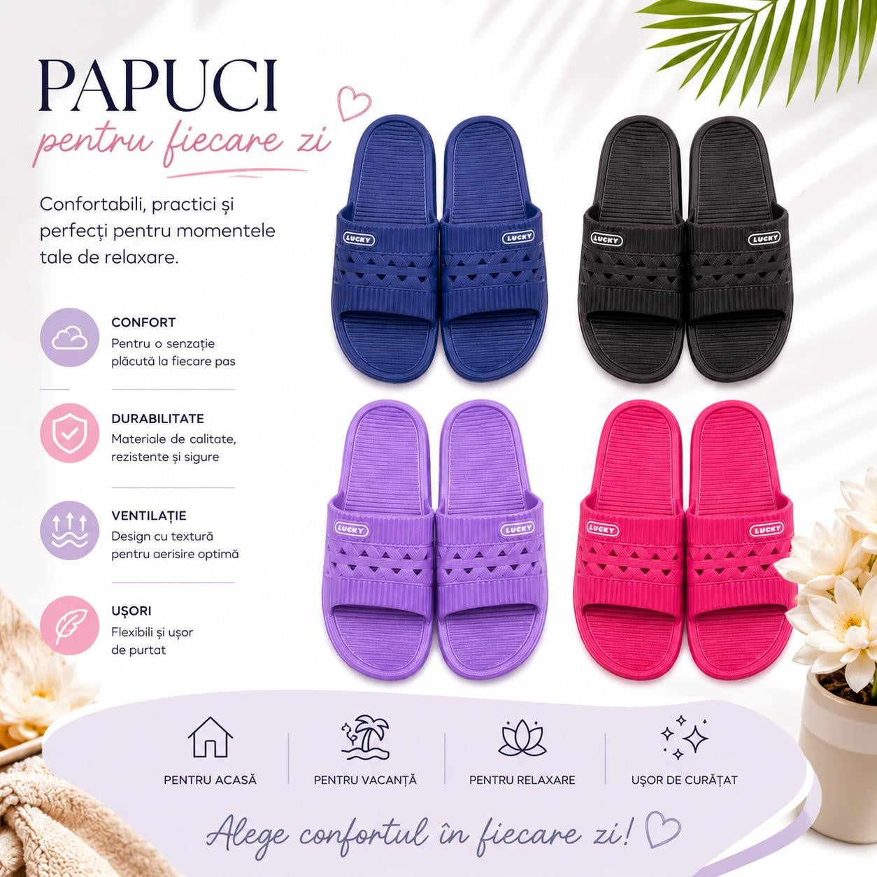Set 12 Perechi Papuci Damă Casual EVA, Mix Culori, Mărimi 36-41