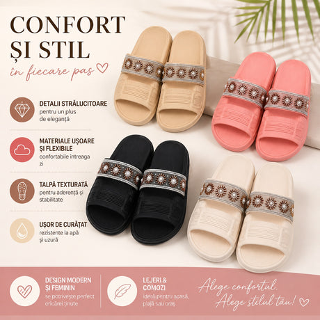 Set 12 Perechi Papuci Damă cu Detalii Decorative – Mix Culori, Mărimi 36-41, Comozi și Eleganți