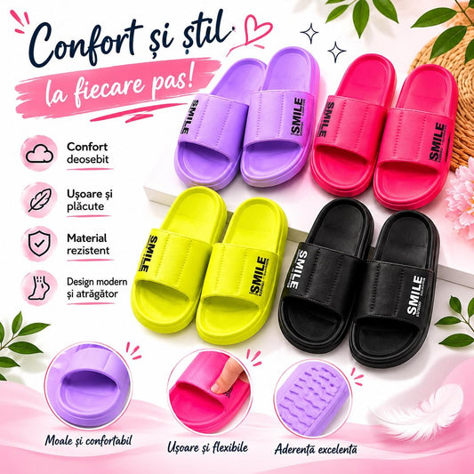 Set 12 Perechi Papuci Damă Smile, Mix Culori Neon, Mărimi 36-41