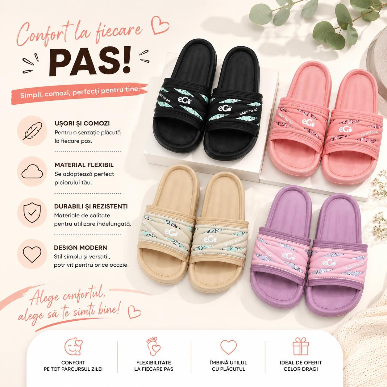 Set 12 Perechi Papuci Femei Casual, Mix Culori Pastel, Mărimi 36-41,