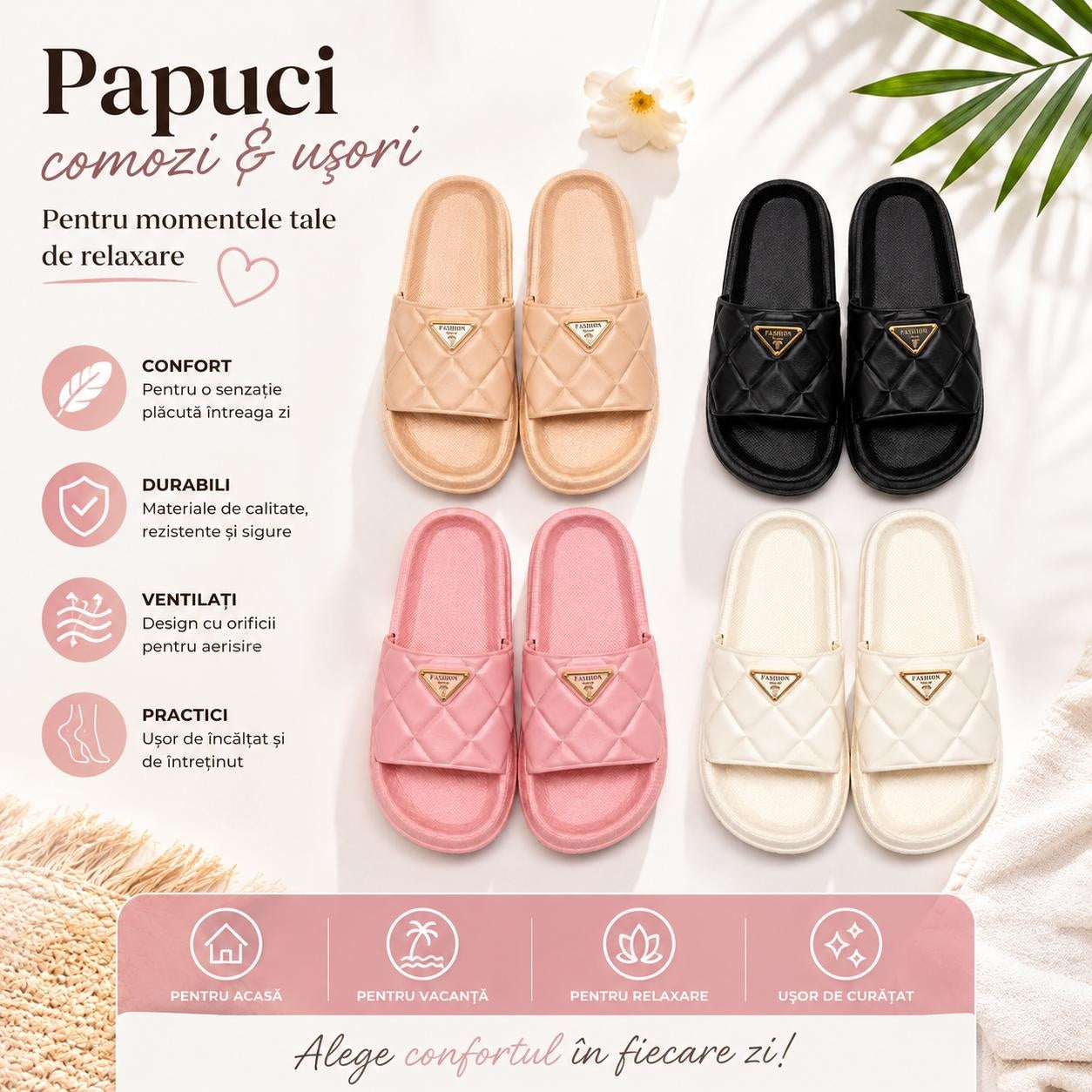 Set 12 Perechi Papuci Femei , Mix Culori, Mărimi 36-41, Confort și Eleganță pentru Fiecare Zi