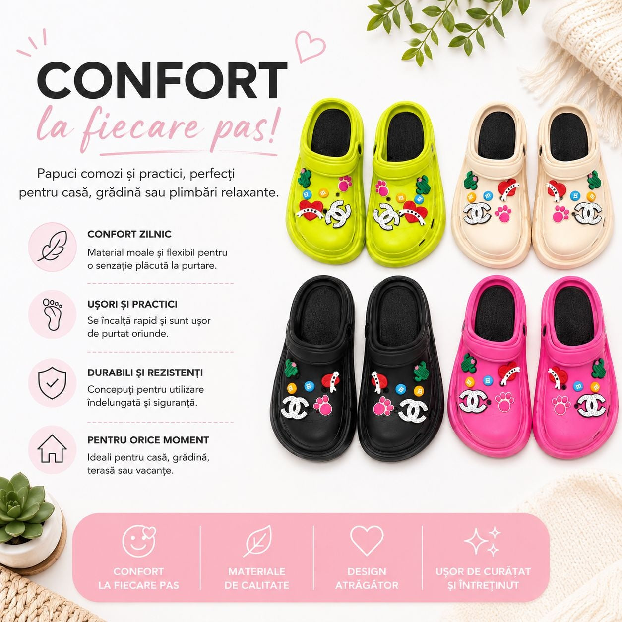 Set 12 Perechi Papuci Femei , Mix Culori, Mărimi 36-41, Confortabili și Ușori