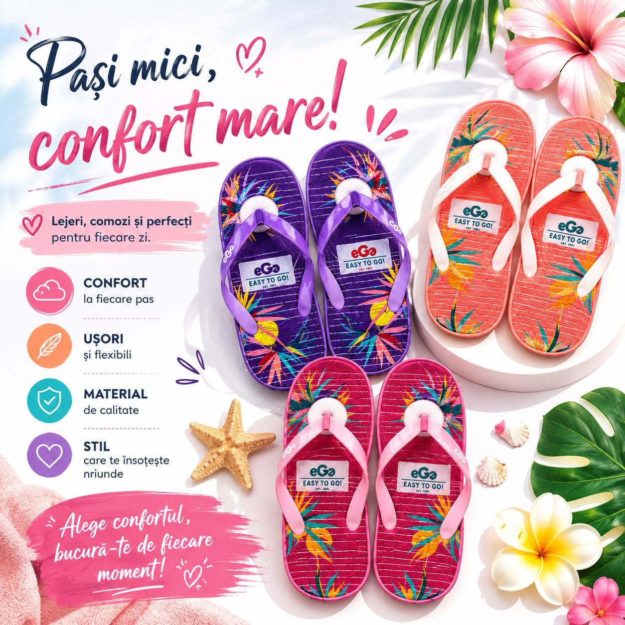 Set 12 Perechi Papuci Flip-Flop Femei, Mix Culori Tropicale, Mărimi 36-41