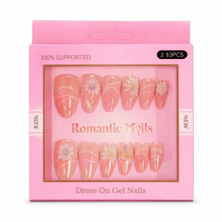 Set 12 perechi unghii false autoadezive tip Press On, cu design floral, culori pastelate