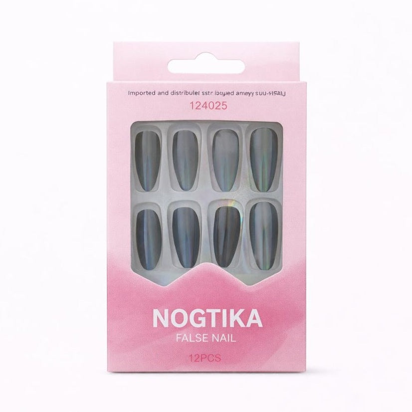 Set 12 perechi unghii false Press-On cu efect Holografic Multicolor