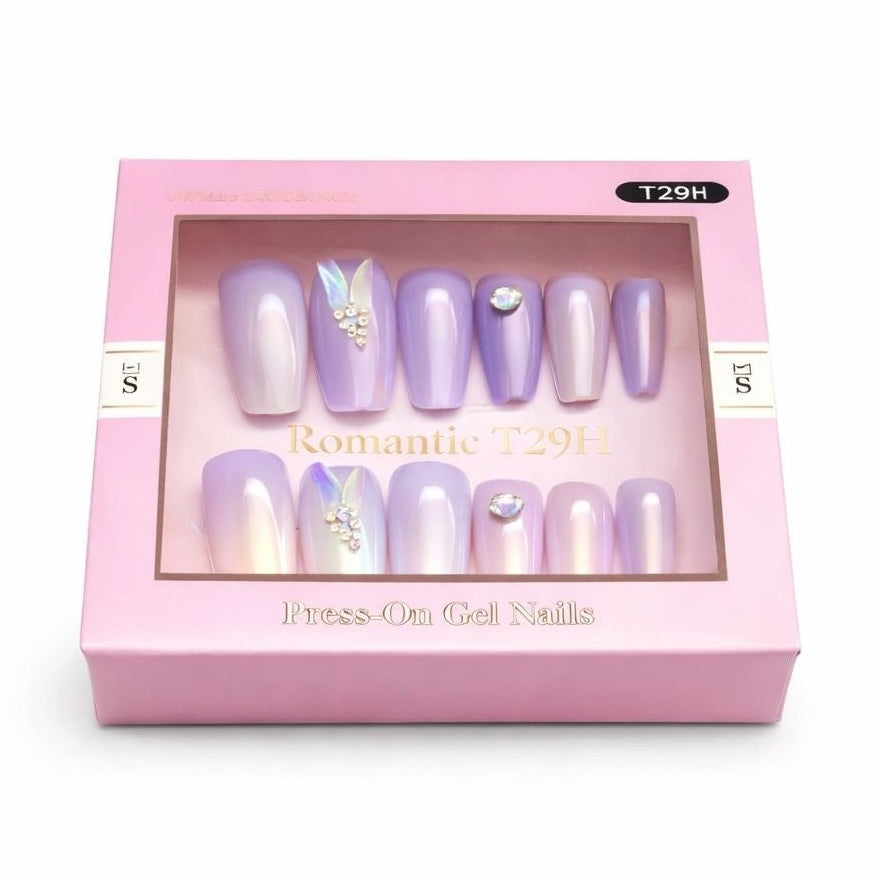 Set 12 perechi unghii false press-on, modele mixte, efect gel, reutilizabile
