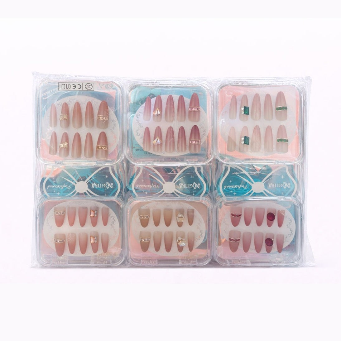 Set 12 perechi unghii false reutilizabile, 6 modele diferite, culori si design variat