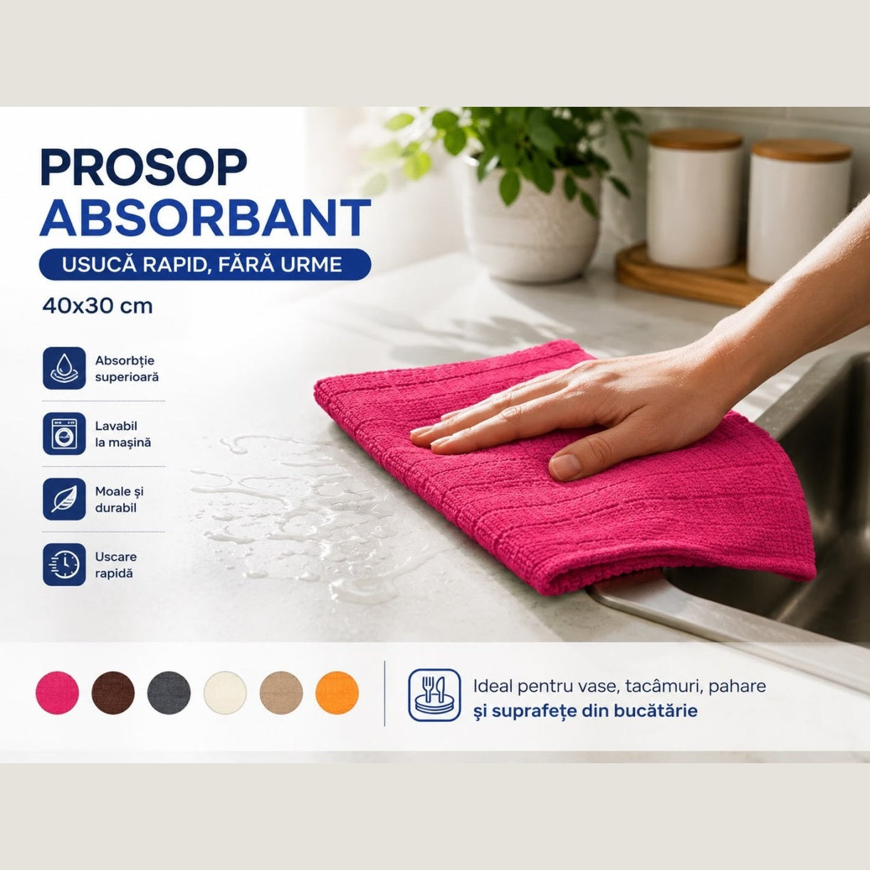 Set 12 Prosoape Absorbante pentru Bucătărie 30x40 cm, Microfibră Premium, Uscare Rapidă, Multicolore