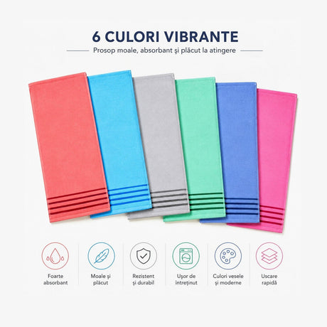 Set 12 Prosoape de Baie 45x95 cm, Multicolore, Moi și Absorbante, Uscare Rapidă,