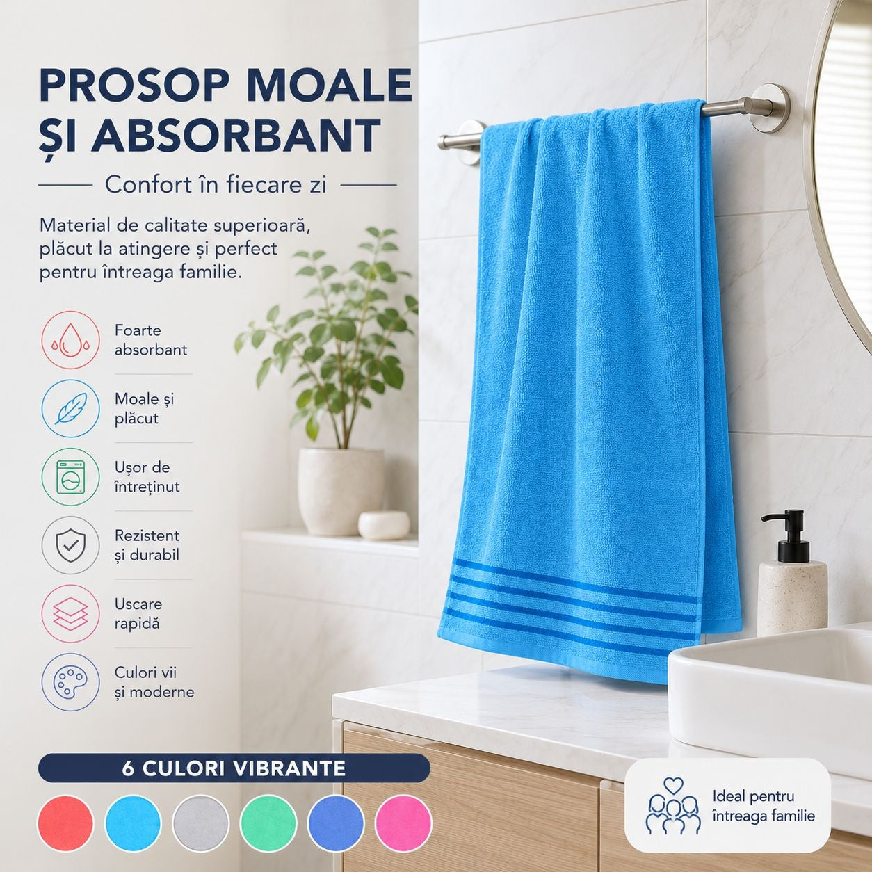 Set 12 Prosoape de Baie 45x95 cm, Multicolore, Moi și Absorbante, Uscare Rapidă,