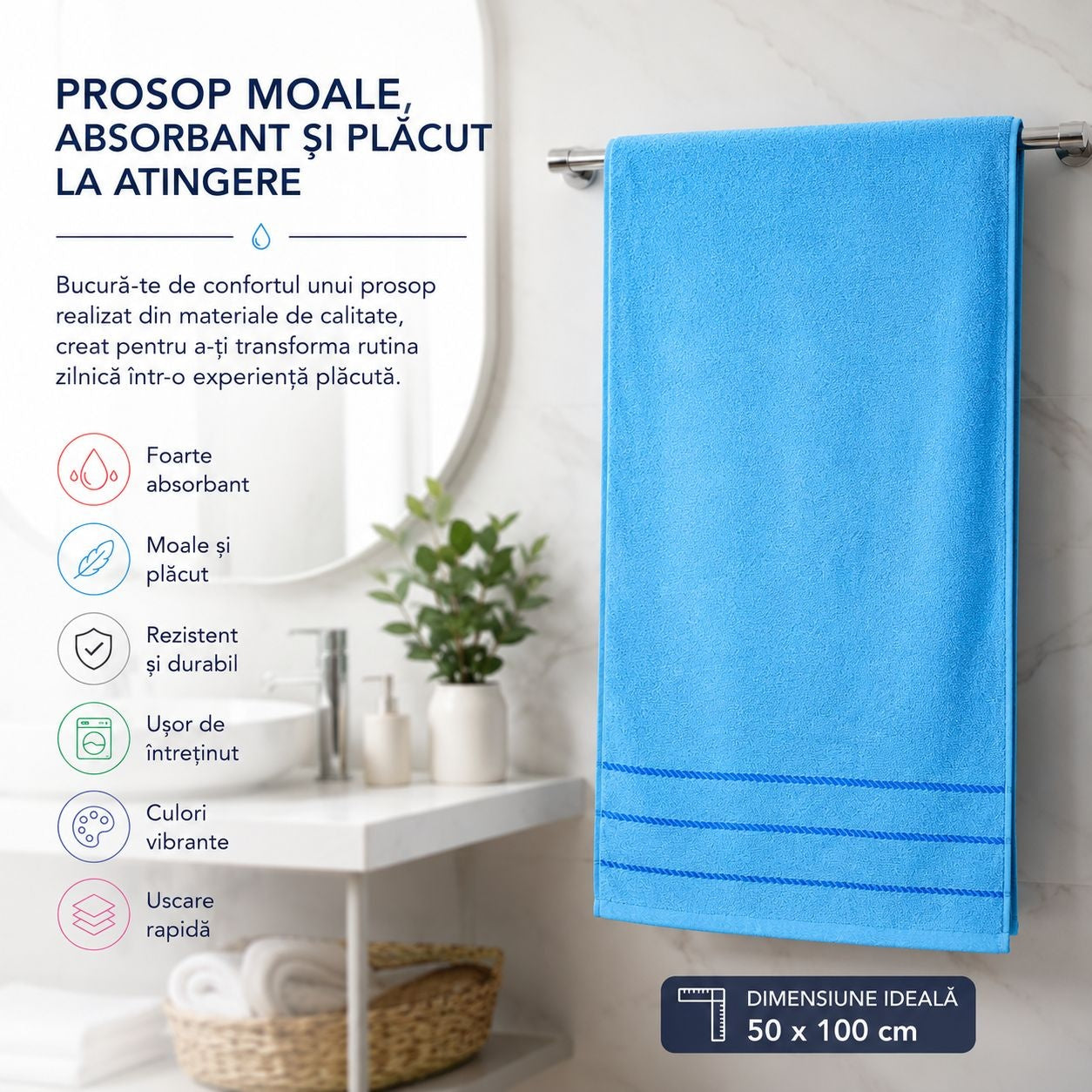 Set 12 Prosoape de Baie 50x100 cm, Multicolore, Absorbante și Moi, Microfibră Premium