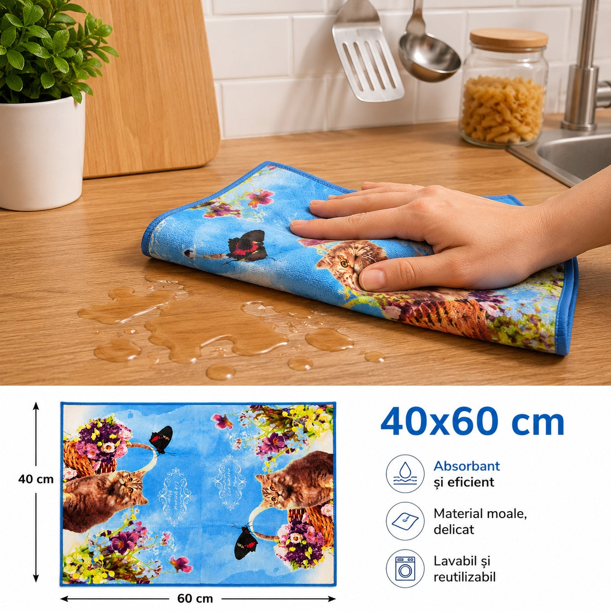 Set 12 Prosoape de Bucătărie 40x60 cm – Diferite Modele , Poliester cu Bumbac, Reutilizabile