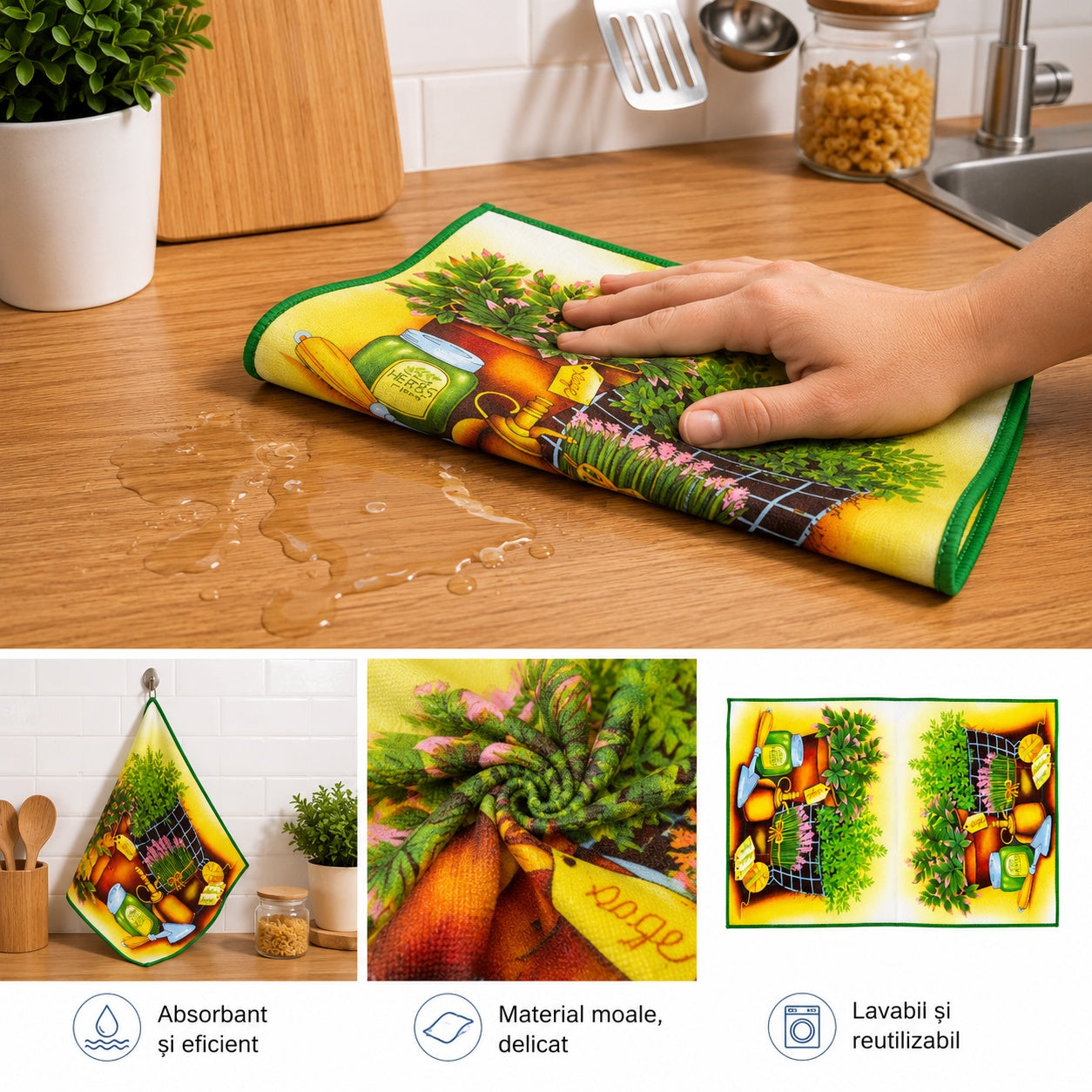 Set 12 Prosoape de Bucătărie 40x60 cm – Diferite Modele , Poliester cu Bumbac, Absorbante