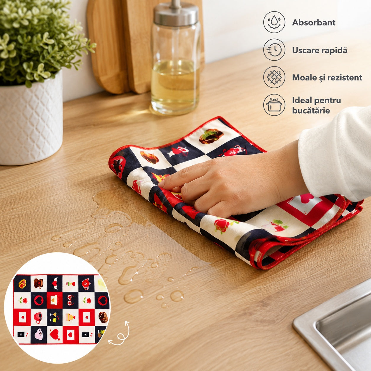 Set 12 Prosoape de Bucătărie 40x60 cm – Modele Diverse , Poliester cu Bumbac, Absorbante