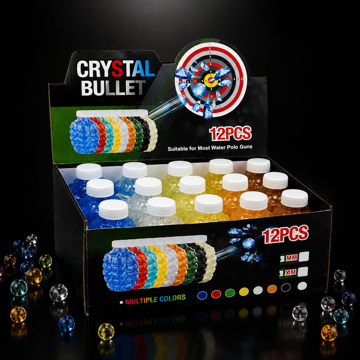 Set 12 recipiente munitie gel Crystal Bullet, pentru arme de jucarie, culori diverse