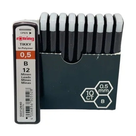 Set 12 rezerve creion mecanic Rotring 0.5mm B - mine grafit pentru scris si desen tehnic,