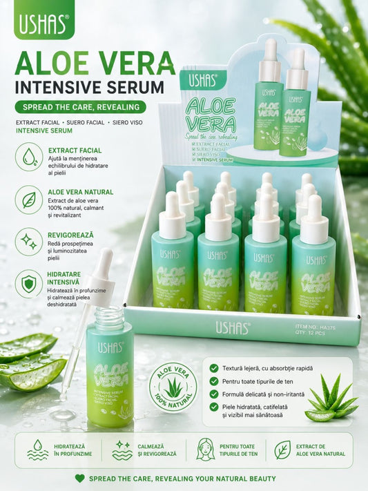 Set 12 Seruri Faciale cu Aloe Vera USHAS – Hidratare Intensivă, Calmarea și Revitalizarea Tenului