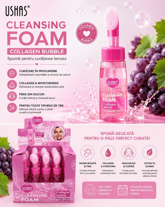 Set 12 Spuma de Curățare pentru Ten Ushas Collagen Bubble 240g – Cu Extract de Struguri