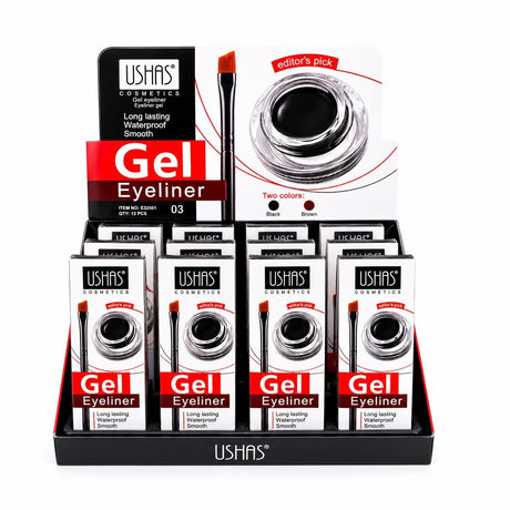 Set 12 Tus de Ochi Gel USHAS cu Pensulă Aplicatoare – Waterproof, Long Lasting, Negru și Maro