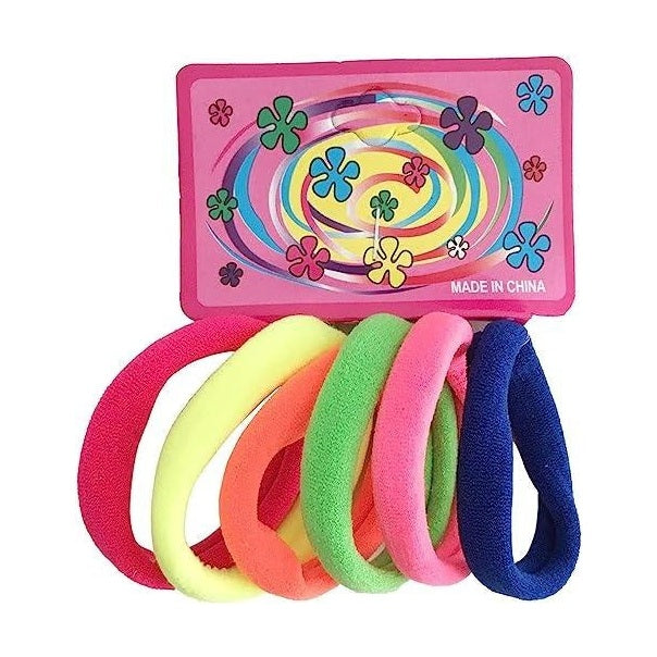 Set 12 x benzi elastice par, 6 elastice pe card, culori neon, elastice groase
