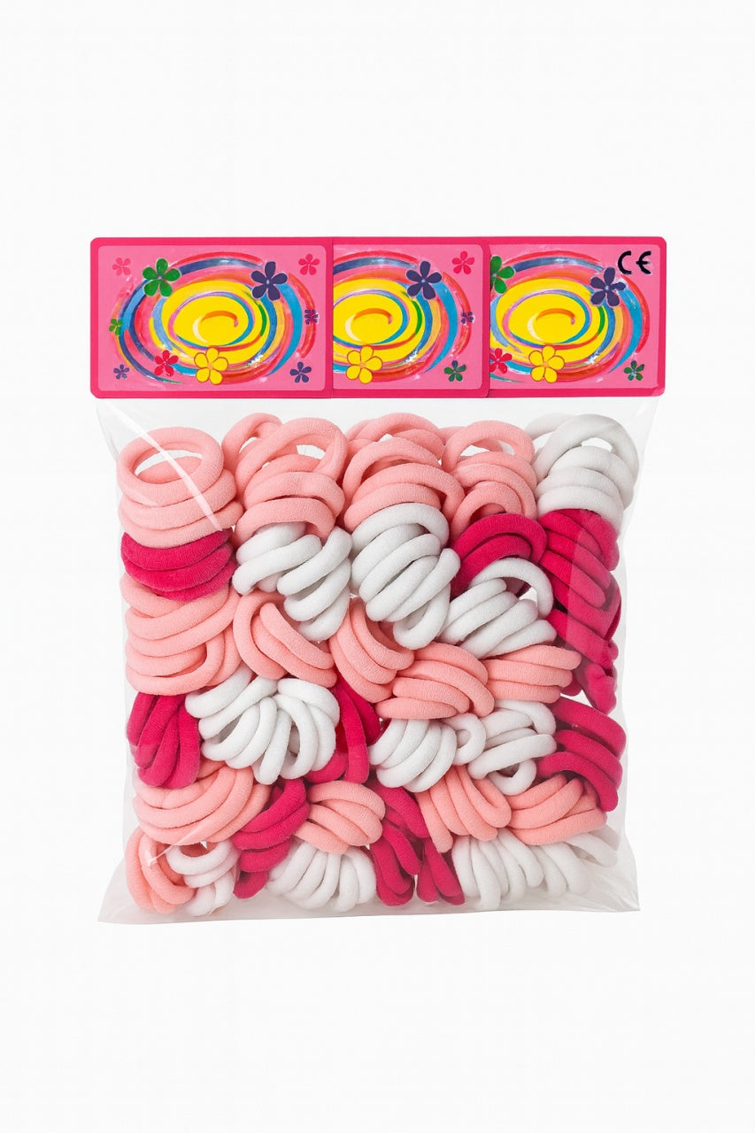 Set 12 x elastice par, 6 elastice pe card, culori roz alb rosu, elastice groase