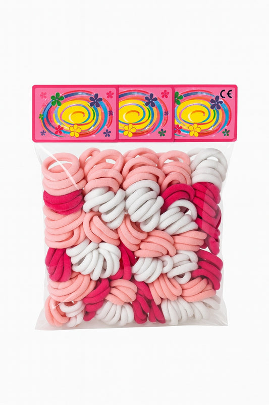 Set 12 x elastice par, 6 elastice pe card, culori roz alb rosu, elastice groase