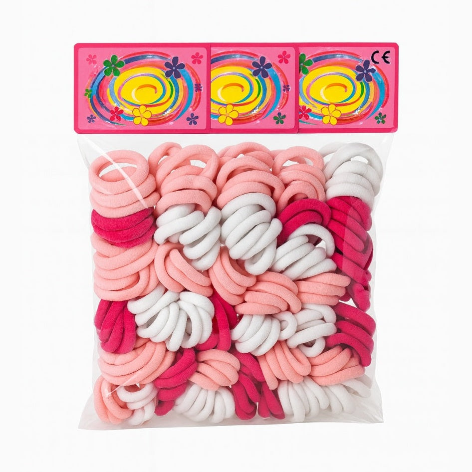 Set 12 x elastice par, 6 elastice pe card, culori roz alb rosu, elastice groase