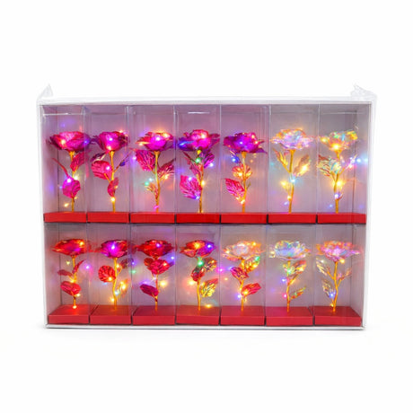Set 14 flori artificiale cu LED si baterii incluse, ambalaj cadou, multicolor, 20 x 7 cm