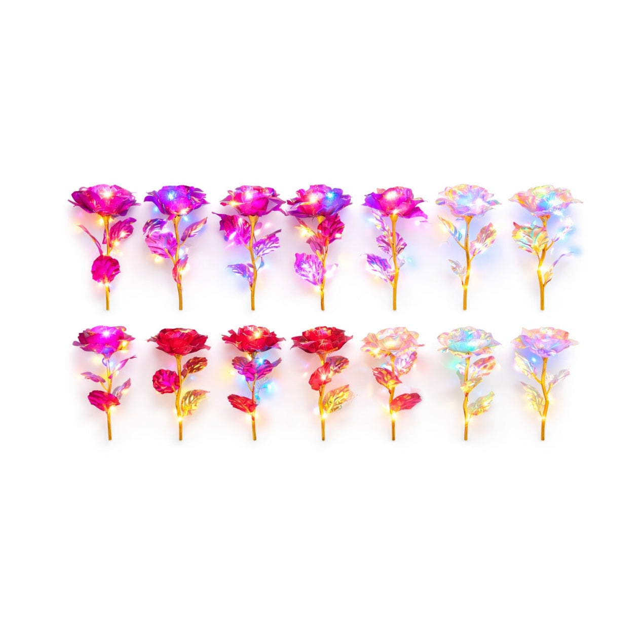 Set 14 flori artificiale cu LED si baterii incluse, ambalaj cadou, multicolor, 20 x 7 cm