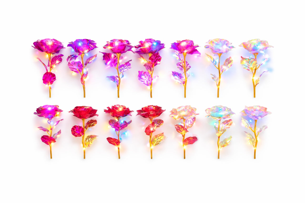 Set 14 flori artificiale cu LED si baterii incluse, ambalaj cadou, multicolor, 20 x 7 cm
