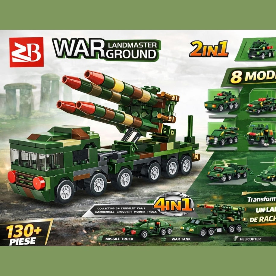 Set 16 jocuri constructie vehicule militare interconectabile, modele multiple, copii