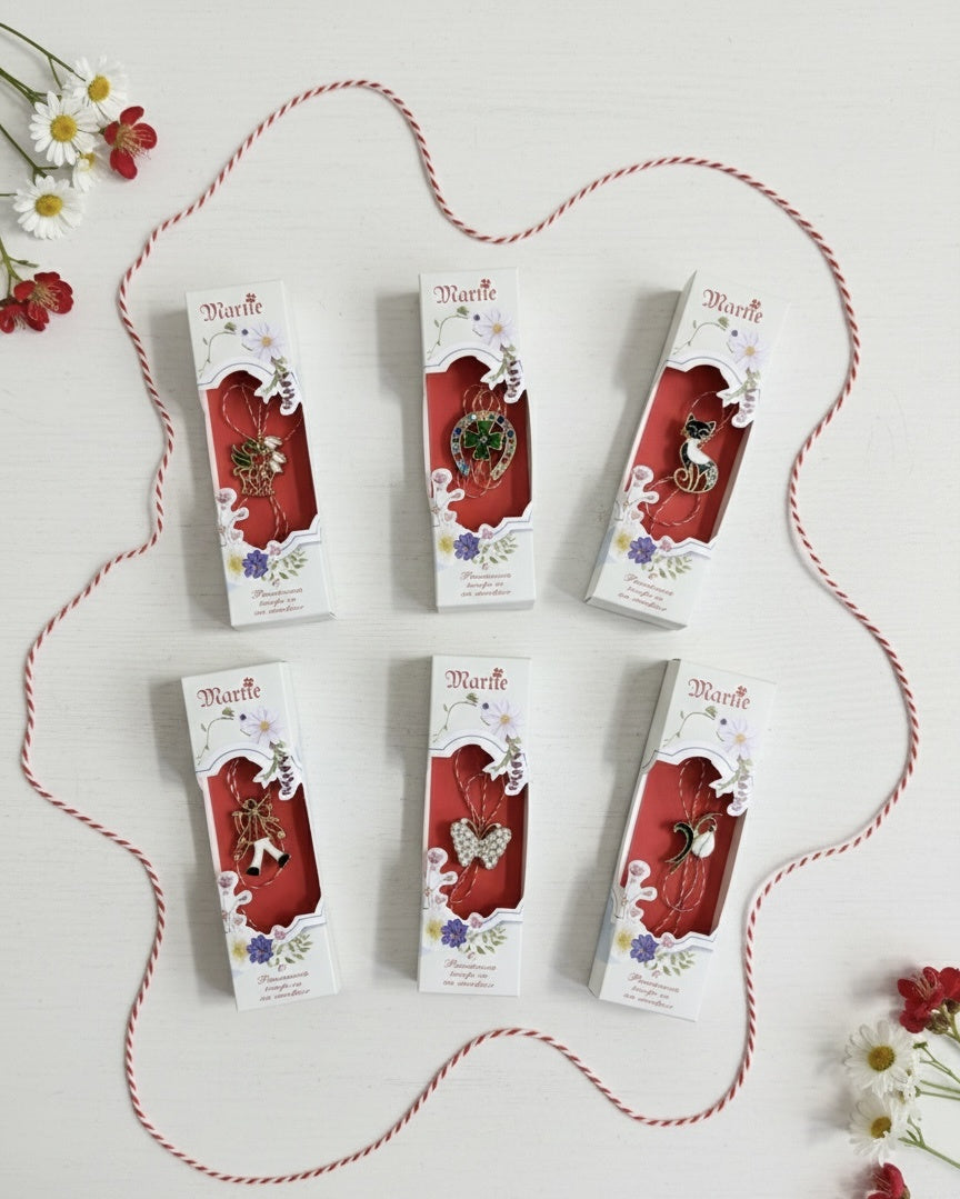 Set 18 brose martisor marime medie ambalaj individual elegant 8.5x8.5 cm