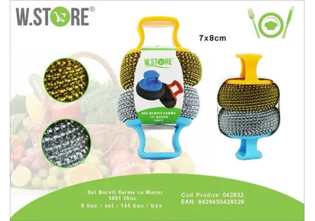 Set 2 Bureti de Sarma cu Maner din Plastic 14x16cm , Curatare Eficienta si Durabila,