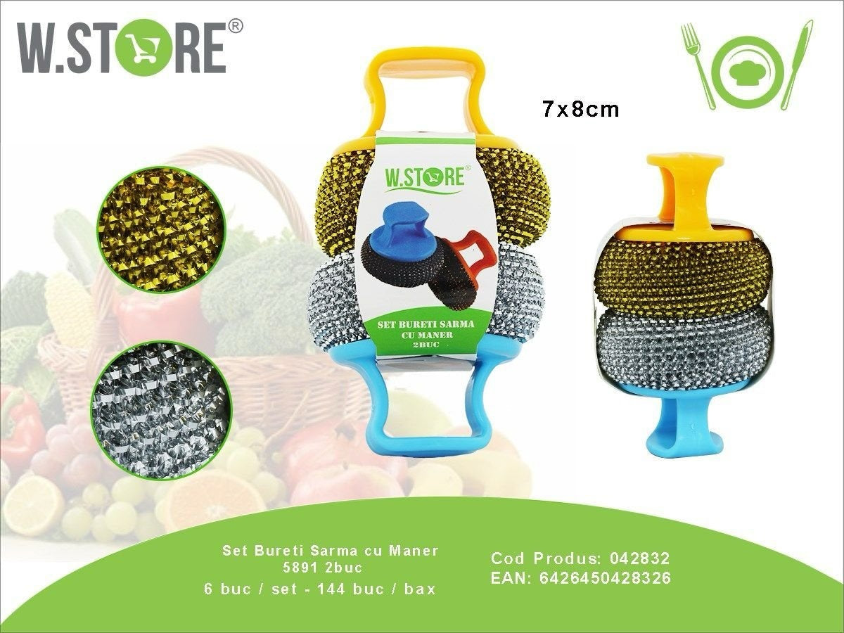 Set 2 Bureti de Sarma cu Maner din Plastic 14x16cm , Curatare Eficienta si Durabila,