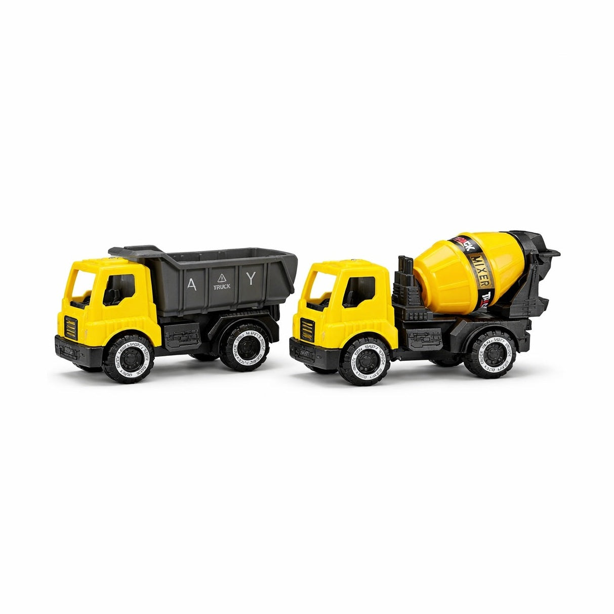 Set 2 camioane constructii copii, basculanta si betoniera, 33x12 cm