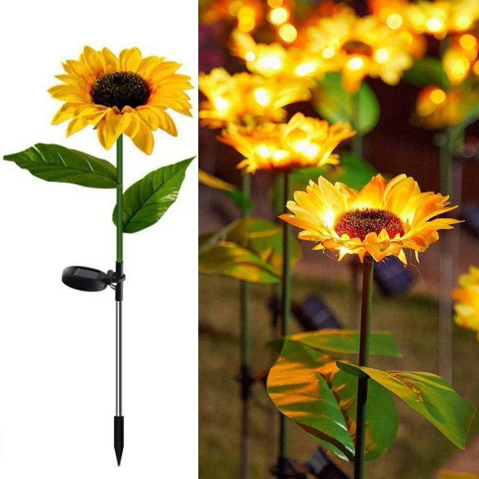 Set 2 Flori Solare Decorativ Grădină, Floarea-Soarelui, Plastic, 40 cm, Galben