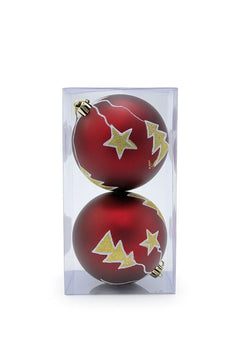 Set 2 globuri Craciun rosu cu decor auriu, 19.5x10x10cm