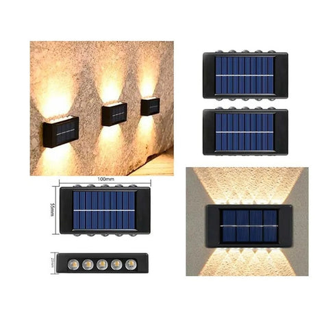 Set 2 Lămpi de Perete Solare cu LED, Plastic, 12 LED-uri, Negru