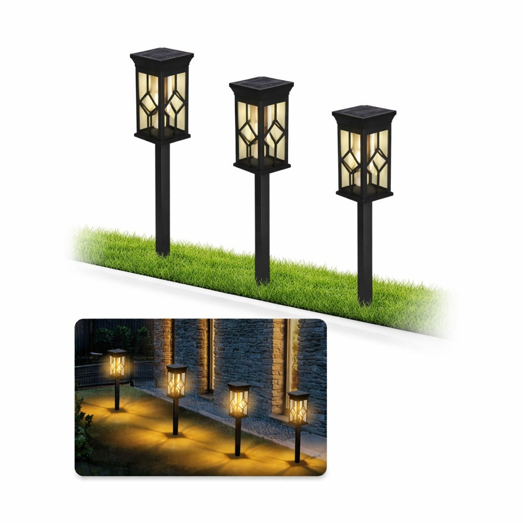 Set 2 Lampi Solare Gradina LED Lumina Calda cu Tarus, Rezistente la Apa, Exterior