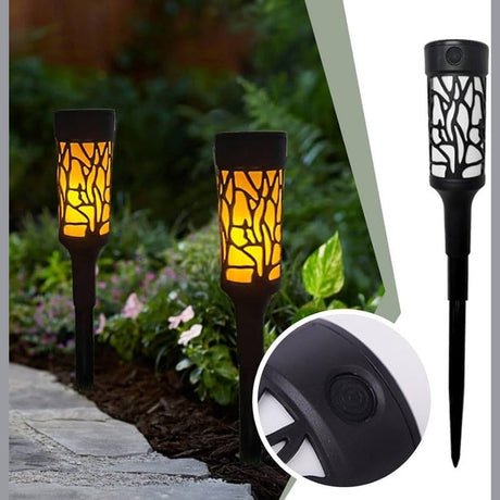 Set 2 Lămpi Solare LED pentru Grădină, Decorative, Plastic, Negru și Galben