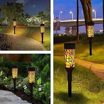 Set 2 Lămpi Solare LED pentru Grădină, Decorative, Plastic, Negru și Galben