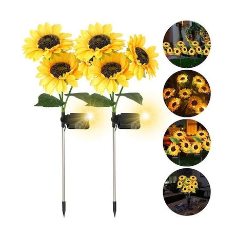 Set 2 Lumini Solare de Grădină LED cu Floarea-soarelui, Tulpini Ajustabile, 68x15 cm, Galben