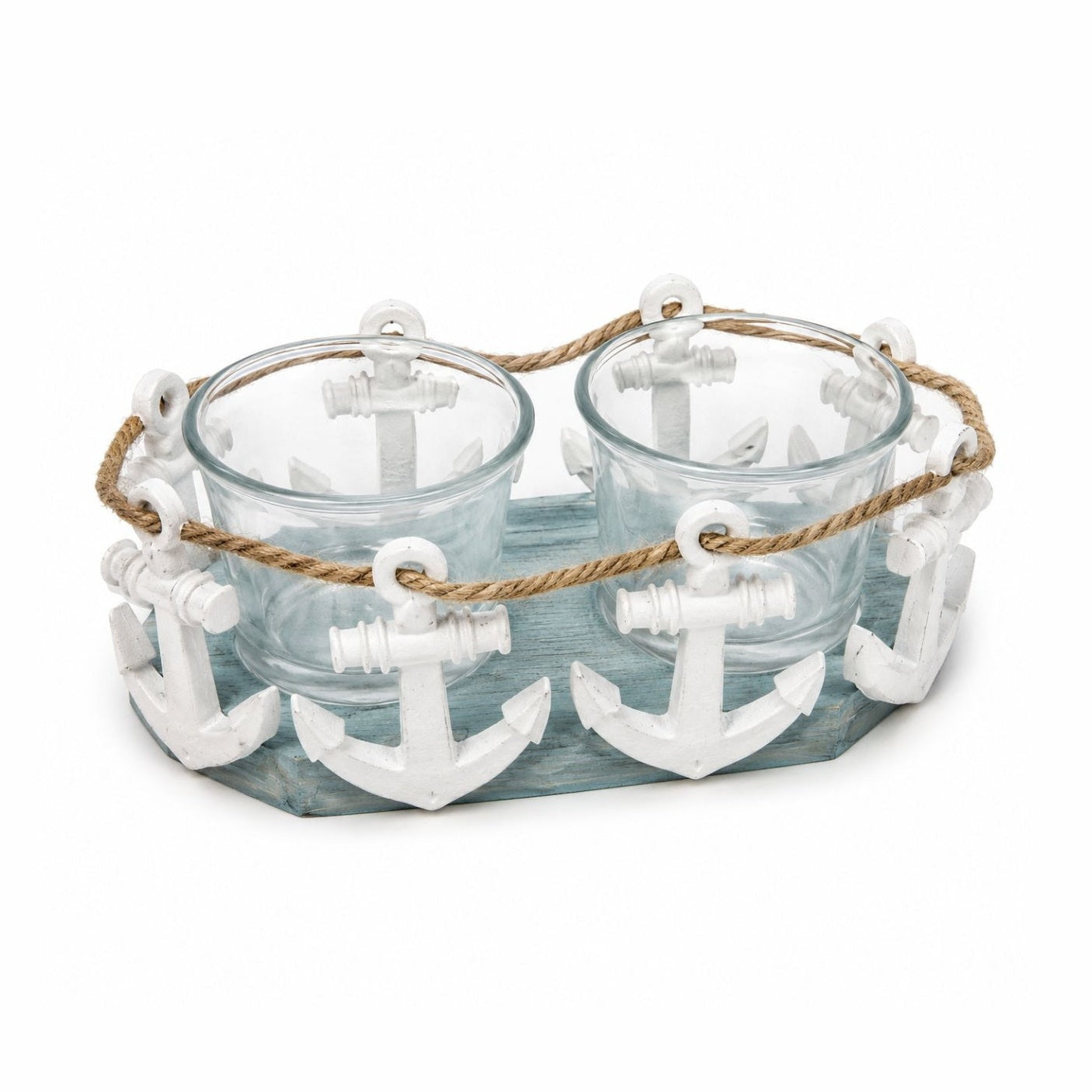 Set 2 Suport Dublu pentru Lumânări cu Ancore Nautice – Suvenir Marin Decorativ