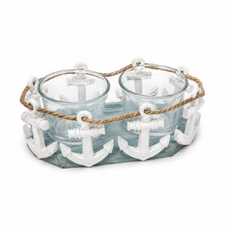Set 2 Suport Dublu pentru Lumânări cu Ancore Nautice – Suvenir Marin Decorativ