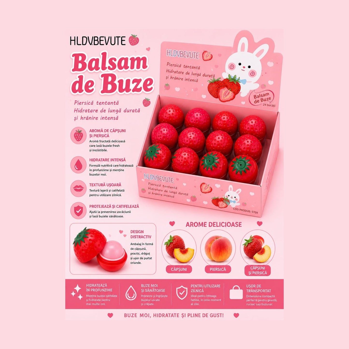 Set 24 Balsam de Buze cu Aromă de Piersică – Hidratare Intensă, Nutriție și Protecție pentru Buze
