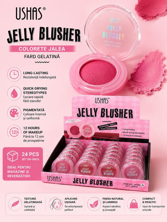 Set 24 Blush Jelly Ushas – Fard de Obraz Gelatină, Efect Natural, Textură Lejeră și Rezistență Îndelungată